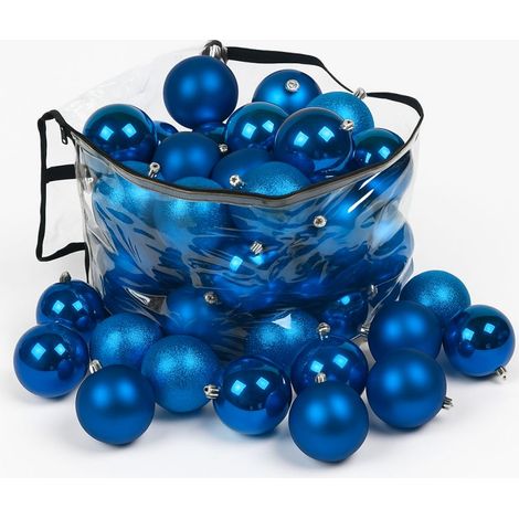 Lot de 46 boules de Noël 10cm de diamètre Bleu (12 brillantes,12 mates,11 texturées,11 opalines) (1/5)