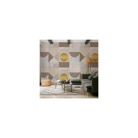 Papier peint photo - Motif géométrique beige et or
