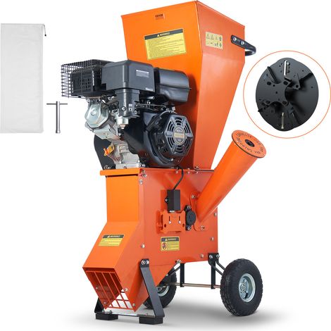 VEVOR Wood Chipper Shredder Mulcher, 12 HP Heavy Duty Gas Powered, 2" Max Cutting Diameter, 420cc 8.6 kW Engine Woodchipper, Fast Wood Chipping Chopping for Forestry, Landscaping, CE/EMC Certified