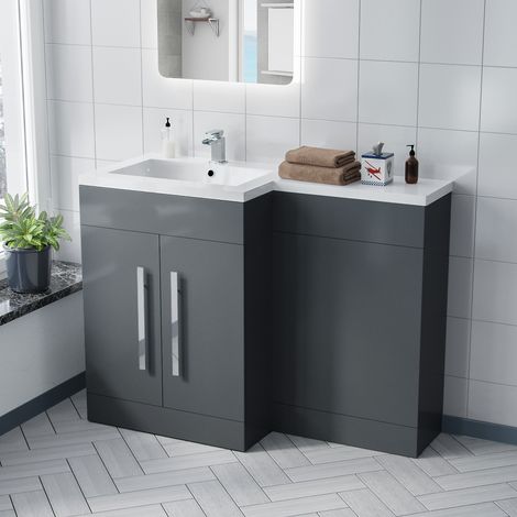 Aric 1100mm LH Freestanding Grey Vanity, WC Unit & Basin Flat Pack (1/5)
