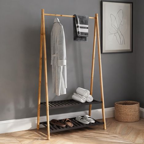 Porte-vêtements en bambou avec étagères et penderie (1/5)