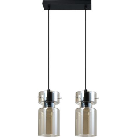 Suspension noire NIVIO, 2 abat-jour verre fumé, 2xE27 (1/5)
