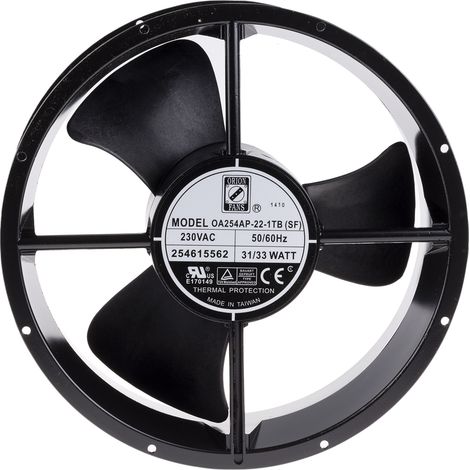 Ventilateur axial RS PRO 230 V c.a., 934.4m³/h, 254 (Dia.) x 89mm, 33W, Dia. 254mm ( Prix pour 1 ) (1/4)