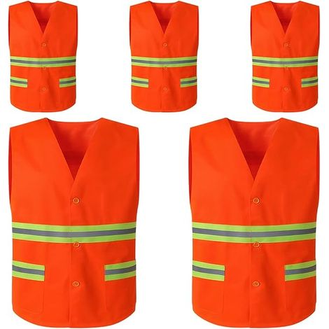 XL Gilets de sécurité Gilet de sécurité 5 Set Visibilité Tous Temps Gilet Accident Nuit Pour Travailleur du bâtiment, Chauffeur Logistique Orange (1/4)