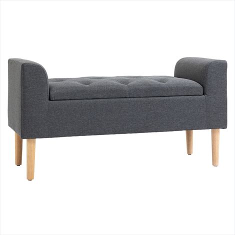 Pouf coffre de rangement gris foncé en tissu lin banquette avec (1/5)