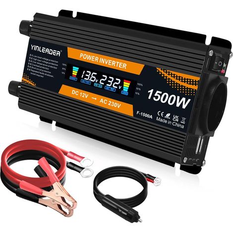 Convertisseur de Tension 1500W 12V 220V Convertisseur 12V 230V LCD 2USB transformateur de Tension 12V 220V (1/5)
