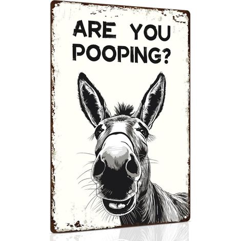 Plaques Métalliques Drôles d'Âne "Es-tu en train de faire caca" Décoration Murale de Salle de Bain de Ferme Vintage Cadeau pour les Amateurs d'Ânes 20 x 30 cm (1/5)