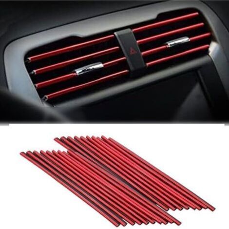 20 Pcs de Garniture Grille et Voiture PVC Voiture Intérieur Tuning Voiture Bandes Sortie d'Air de Voiture Bande de Grille D'Aération Voiture Climatisation Décoration Intérieure Accessoires (Rouge) (1/5)