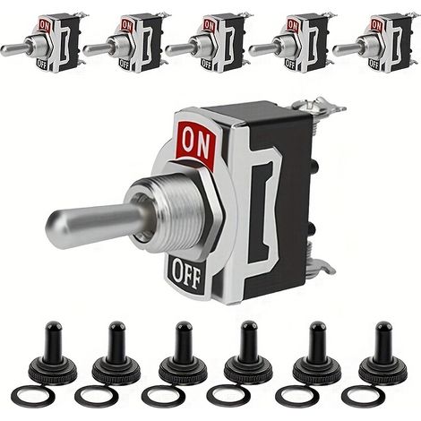 6pcs Toggle Switch 12V, Heavy Duty 120V SPST ON Off Rocker Switch, 2 Pin SPDT Marine Toggle Switches 15A 250V 20A 125V (1/5)