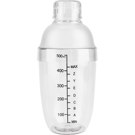 Anti-fuite Shaker à Cocktail Transparent en Résine PC 500ml avec Barre de Mesure et Mélangeur (1/5)