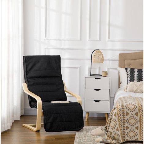 Poltrona relax 66.5x94x100 cm nera in poliestere e legno di betulla con poggiapiedi regolabile (1/5)