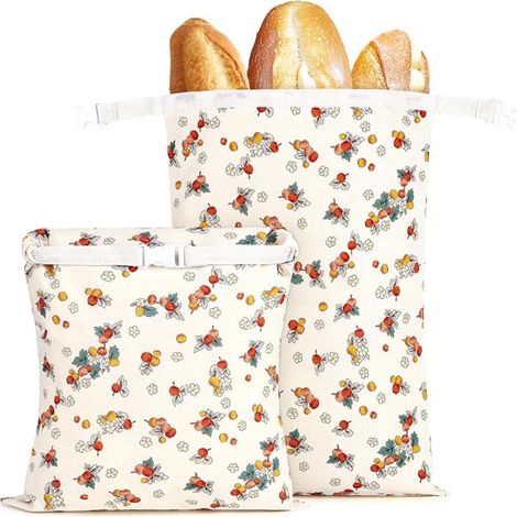 Sacs a Pain Tissu Réutilisables en Polyester avec Doublure Cire d'abeille à Sac Conserver le Pains Conservation Croissant Baguette Fruit Légumes-4330cm(Fruits) (1/5)