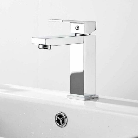 Robinet de lavabo avec eau chaude et froide, mitigeur en laiton chromé. Design fonctionnel et élégant pour salle de bain, installation facile. (1/4)