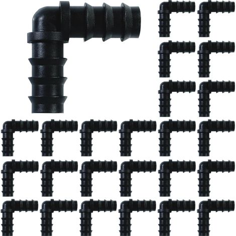 Ensemble de 25 raccords en L, adapté à la plupart des tuyaux PE de 1/2 pouce, pour l'irrigation. (1/5)