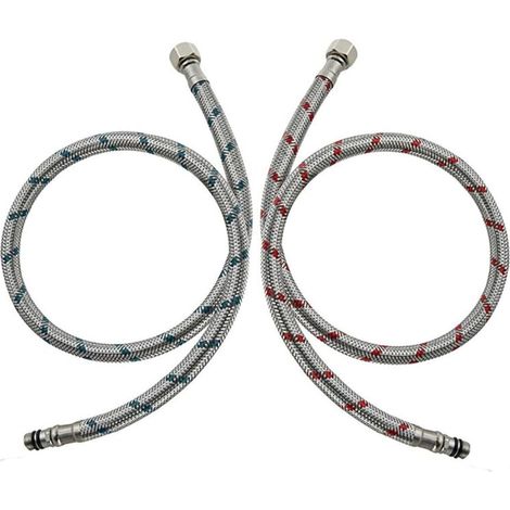 2 Pièces Raccordement de Flexible Robinet G3/8 x M10 60cm, Tuyau Flexible de Connecteur de Robinet en Acier Inoxydable Tuyau de Raccordement Flexible pour Cuisine Douchette Evier (Rouge et Ble
