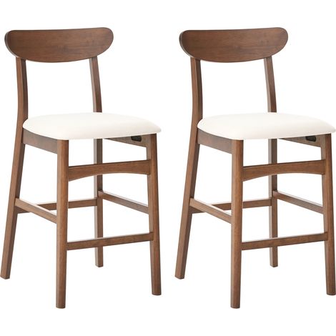 Conjunto de 2 sillas de bar sin reposabrazos estructura de madera de caucho marrón asiento de tela beige claro Doyle (1/5)