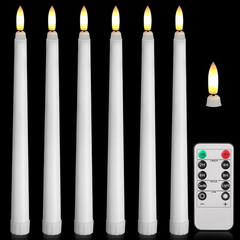 Bougies coniques LED sans flamme, paquet de 6, avec télécommande, mode clignotant, blanches. (1/5)