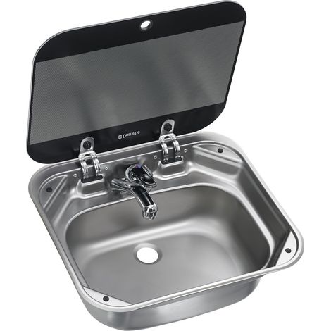Evier DOMETIC rectangulaire Inox avec couvercle en verre (1/2)