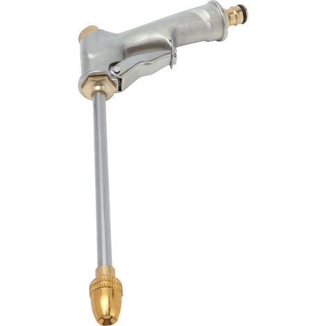Pistolet à eau haute pression en alliage d'aluminium cuivré pour lavage auto, jardinage et nettoyage de sol - Version argentée longue tige, emballage en sachet OPP (1/5)