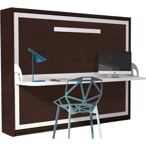 Lit escamotable avec bureau 90x190 chocolat P 35 Kinoa (1/5)