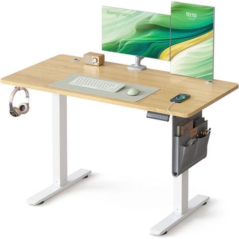 Bureau réglable en hauteur 120 x 60 x 120 cm 4 hauteurs mémorisables finition moderne en aggloméré doré chêne (1/2)