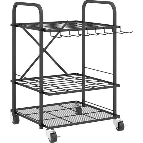 Organizador de herramientas de jardín, soporte para herramientas de jardín con 40 compartimentos en 2 niveles, con ruedas, 57 x 48 x 70 cm, negro (1/5)