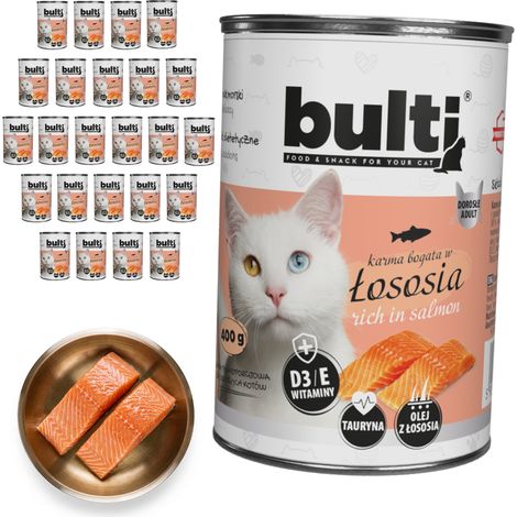 BULTI pâtée pour chat au saumon, boîte de 24 x 400 g (1/2)