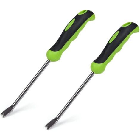 Outil de désherbage manuel vert en lot de 2 avec poignée ergonomique, désherbeur de jardin en acier inoxydable (1/5)