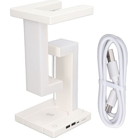 Magnetic levitating night light, 3-speed touch switch, LED table lamp with phone holder, wireless charging, white (1/5)