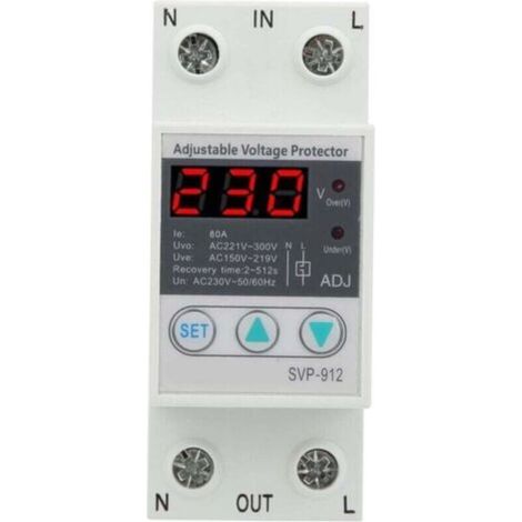 230V Spannungsregler, Überspannungsschutzrelais, einstellbares Wiederherstellungsvoltmeter SVP-912(63A)