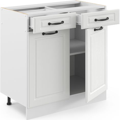 Mobiletto base per cucina R-Line, Bianco casa di campagna, 80 cm senza piano di lavoro, Vicco