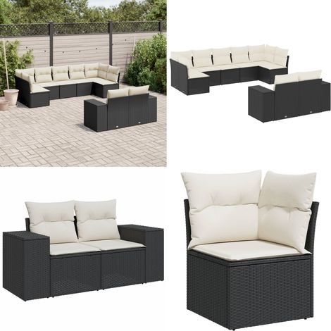 9-tlg. Garten-Sofagarnitur mit Kissen Schwarz Poly Rattan - Gartengestelle - Outdoor Möbel - Gartenmöbel Set - Rattan Gartenmöbel - Lounge Set - Home & Living (1/5)