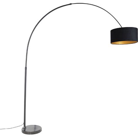 QAZQA + Lampada da terra con paralume xxl - Moderno - Acciaio,Marmo,Tessuto - Nero - Oblungo/Cilindro/Tondo Max. 1 x Watt