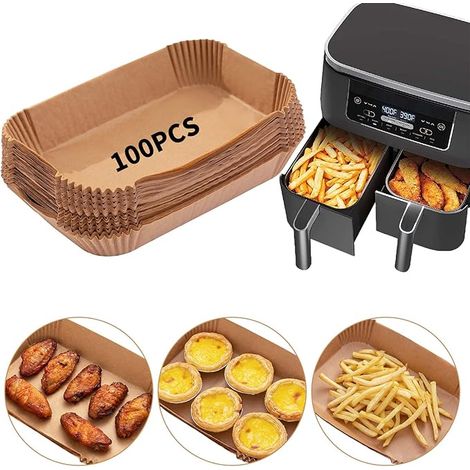 Moules à pâtisserie jetables en papier pour friteuse à air - 100 pièces - Papier de cuisson de qualité alimentaire - Convient pour Ninja DZ201 - Accessoires pour friteuse à air double Ninja Gourmet - (1/3)