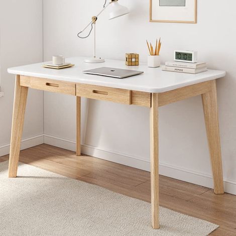 Petit bureau en bois avec tiroirs – Bureau d'ordinateur pour bureau à domicile, blanc, 100 cm (1/5)
