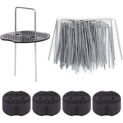 50 Piquets de Jardin en U galvanisés avec rondelle – 40mm x 100mm – Fixation pour paillage, filet et clôture de jardin (1/5)