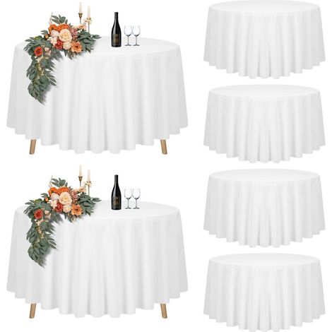 Lot de 6 nappes rondes blanches 305cm de diamètre imperméables en polyester pour tables de Ø150-240cm