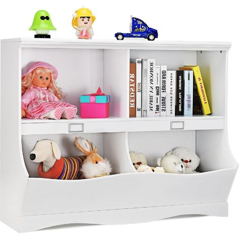 COSTWAY Estanterías Almacenaje, Organizador de Juguetes con 2 Compartimentos y 2 Contenedores, Almacenaje Juguetes Multifuncional para Dormitorio, Salón, Blanco, 105,5 x 39,5 x 84 cm (1/5)