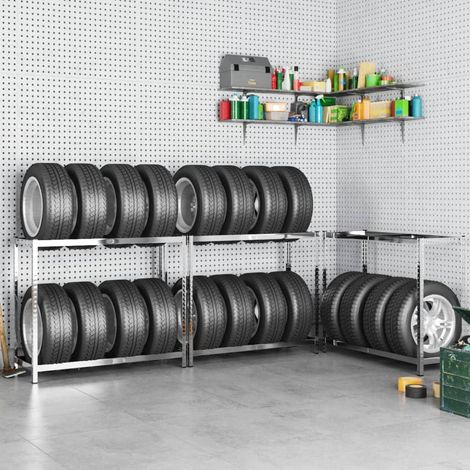 vidaXL 2-Layer Tire Racks 3 pcs Silver 110x40x110 cm Steel