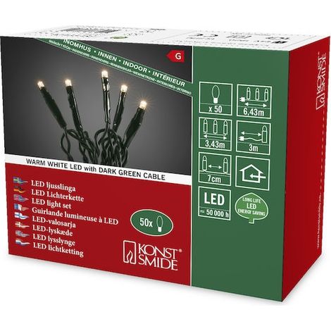 KONSTSMIDE 6351-120 Micro LED Lichterkette / für Innen (IP20) / 24V Innentrafo / 20 warm weiße Dioden / dunkelgrünes Kabel (1/3)