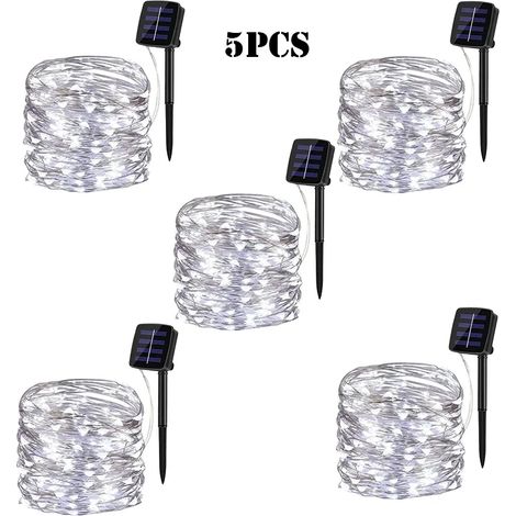 Guirlande lumineuse solaire LED (5 pièces - blanche - 22 m - 200 LED) pour extérieur, jardin, guirlande féérique, lampe scintillante étanche, décoration de Noël et de cour (1/5)
