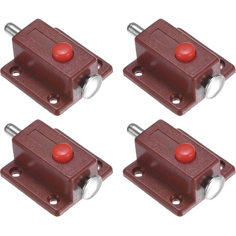 Quatre loquets automatiques à bouton-poussoir en plastique, verrouillage automatique de porte à ressort [marron]