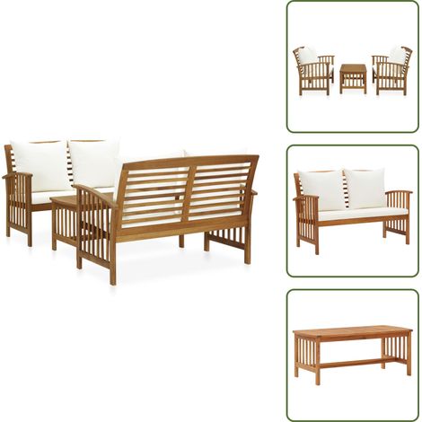 Salon de jardin 3 pcs avec coussins Bois d'acacia massif - Salon De Jardin - Mobilier De Jardin - Ensemble De Jardin - Chaise Longue - Banc De Jardin