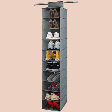 Casier à chaussures suspendu 10 compartiments, 1 pièce - Rangement mural en fibre synthétique pour sacs à main, chaussures et accessoires - Étagère textile porte-chaussures (1/4)