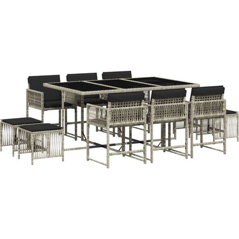 vidaXL Set Pranzo Giardino 11pz con Cuscini Grigio Chiaro Polyrattan (1/5)