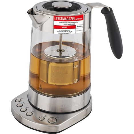 Théière en verre 2 en 1, fonction maintien au chaud, passoire à thé en acier inoxydable, signal sonore lorsque la température présélectionnée est atteinte (1/5)