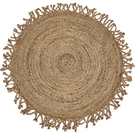 Alfombra de yute beige 120 cm trenzado natural comedor dormitorio Zonguldak
