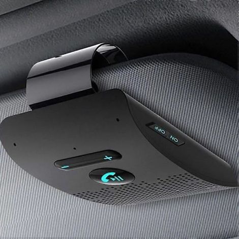 Kit mains libres Bluetooth 5.0 pour voiture, récepteur audio sans fil à clipser sur le pare-soleil, haut-parleur, lecteur de musique, double microphone