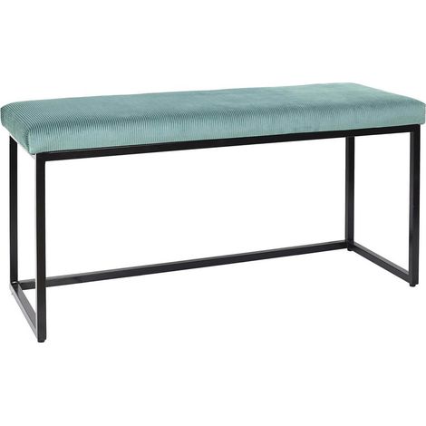 Altobuy – Banc velours côtelé bleu canard – Assise 100% polyester – Dimensions 100x39xH49cm – Piétement métallique noir (1/5)