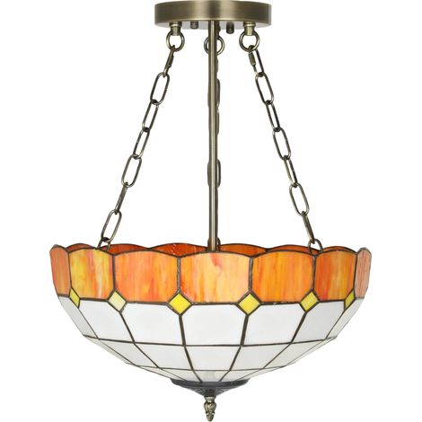 Tiffany Style Ceiling Light- Vintage Chandelier  3 E27 Sockets- Semi Flush Mount for Living Room- Bulbs Not Included (1/5)